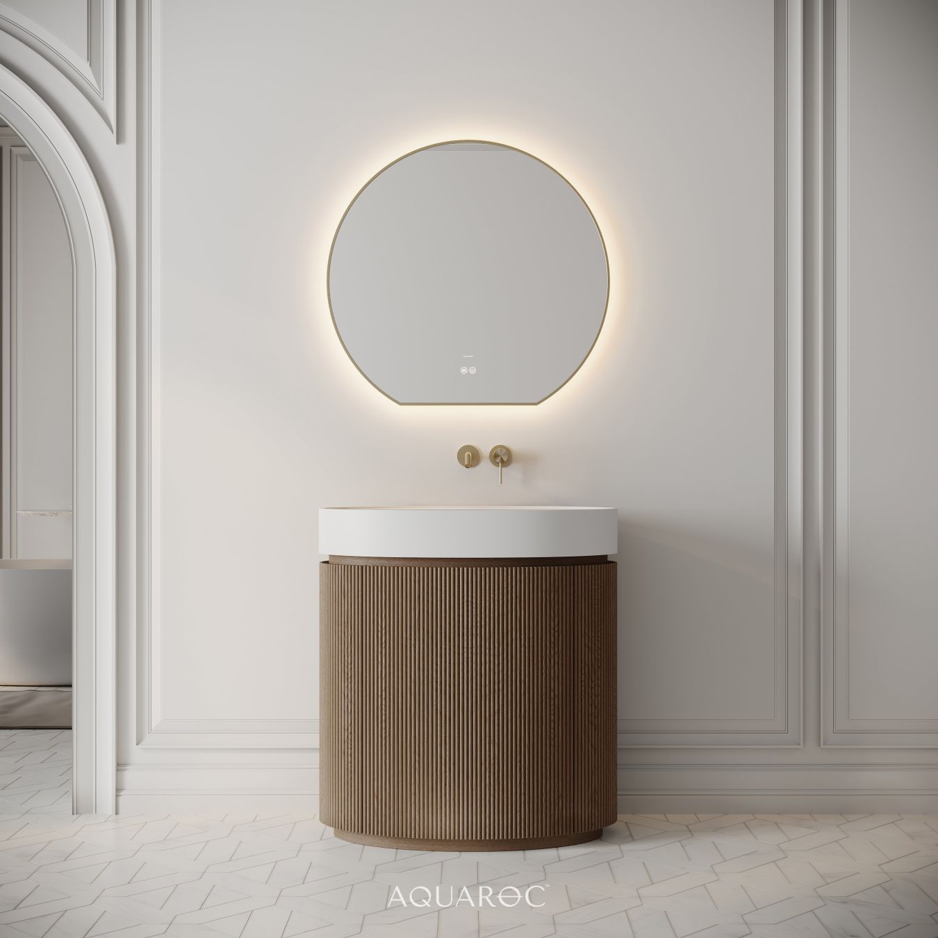 Rotunda Fluted Vanity Unit & Stone Basin 800mm Smoked Oak